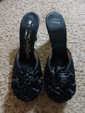 Vintage Daniel Green Satin Pinup Boudoir Slippers Kitty Heel Size 6